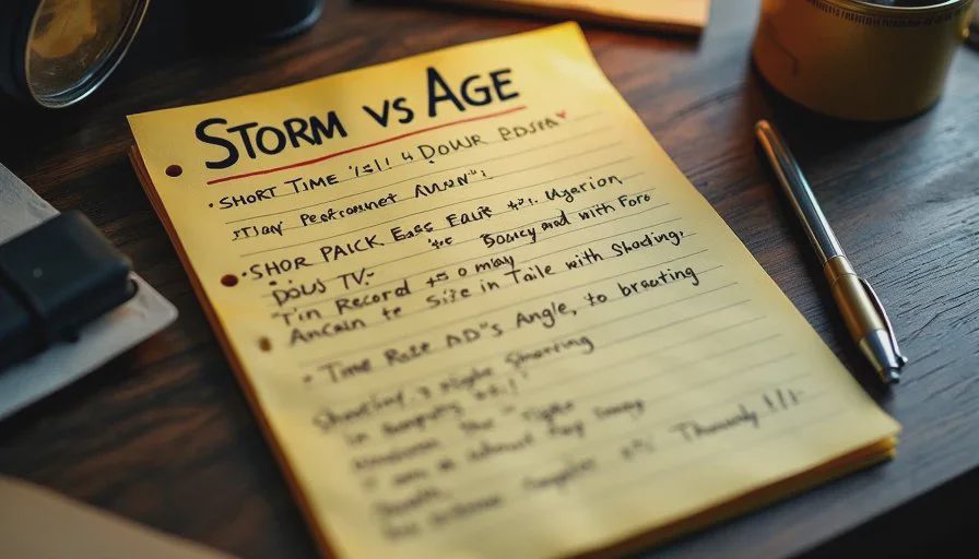 Yellow legal pad with handwritten notes on documenting storm damage versus pre-existing roof wear for an insurance claim.