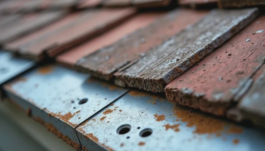 Decking and flashing conditions that move roof pricing Close-up of older roof decking and flashing details that commonly drive price differences during replacement.