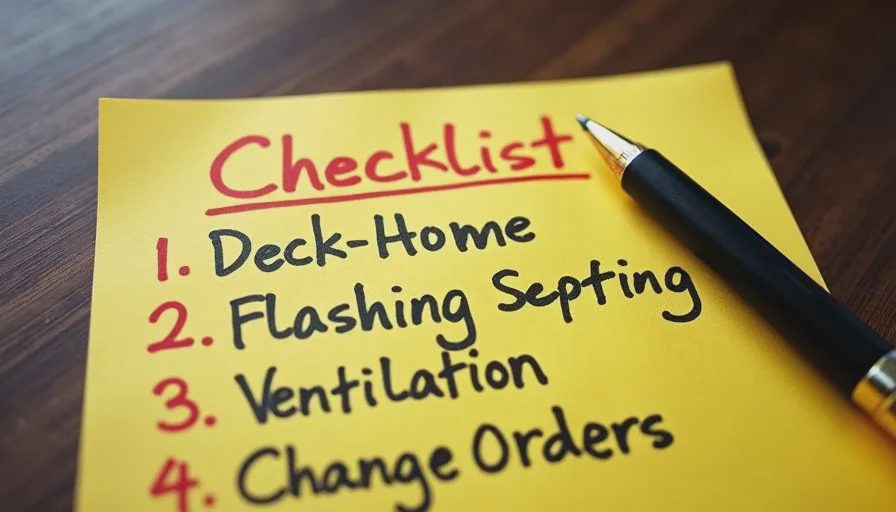 Handwritten checklist of eight roofing quote red flags for older homes on a yellow legal pad.