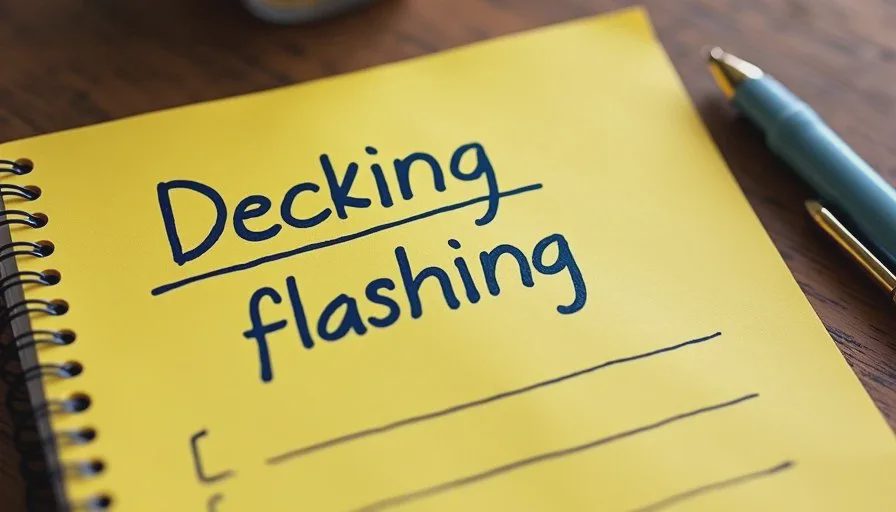 Questions on decking and flashing for older home roof bids Yellow legal pad with handwritten questions about decking replacement and flashing for an older home roof.